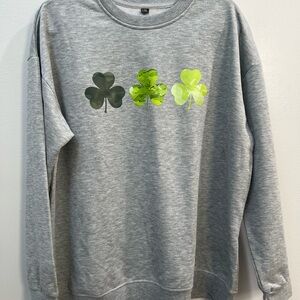 Gray Sweatshirt with Green Shamrock Design